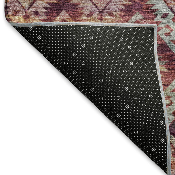 3' X 5' Rust Gold And Gray Ikat Washable Area Rug With UV Protection