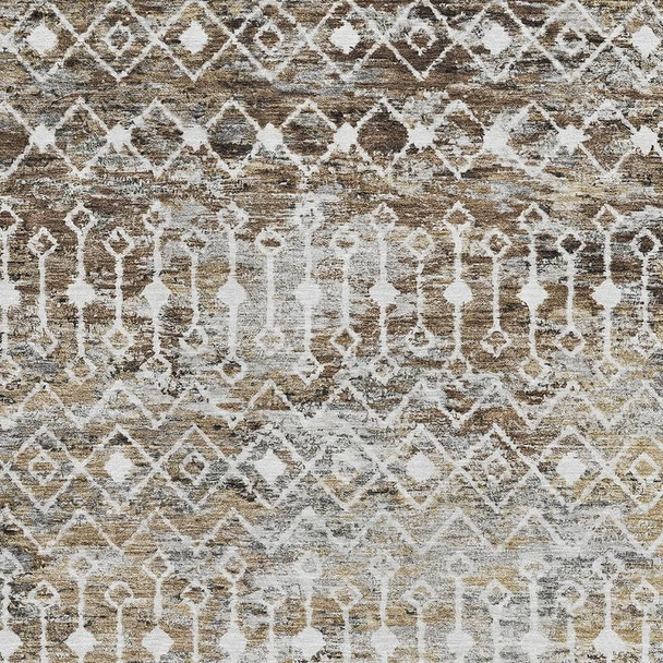 3' X 5' Brown Ivory And Gray Geometric Washable Area Rug With UV Protection