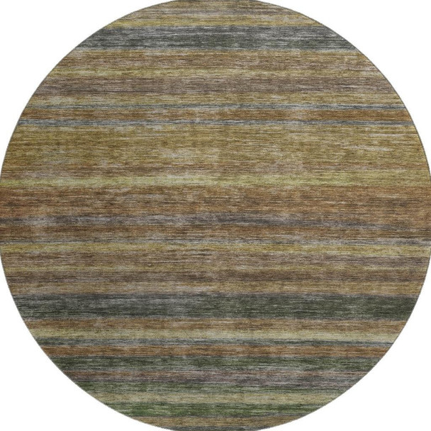 8' Brown Gold And Gray Striped Washable Round Rug With UV Protection