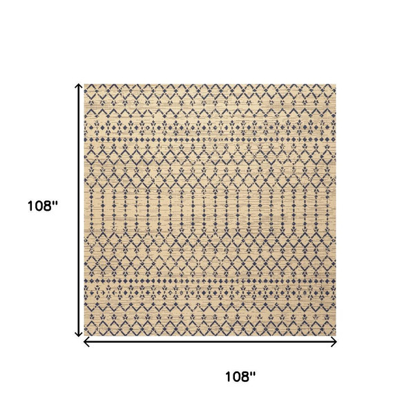 9' Beige And Navy Blue Square Trellis Indoor Outdoor Area Rug