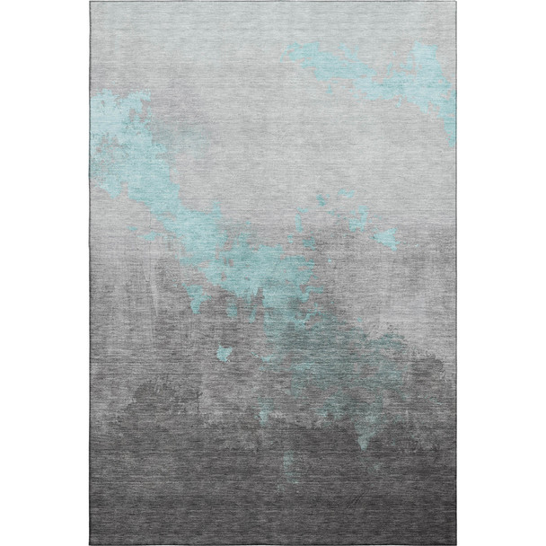 5' X 8' Teal And Gray Abstract Washable Area Rug With UV Protection