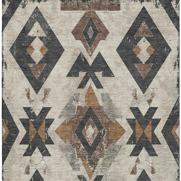 8' X 10' Beige And Charcoal Southwestern Washable Area Rug With UV Protection