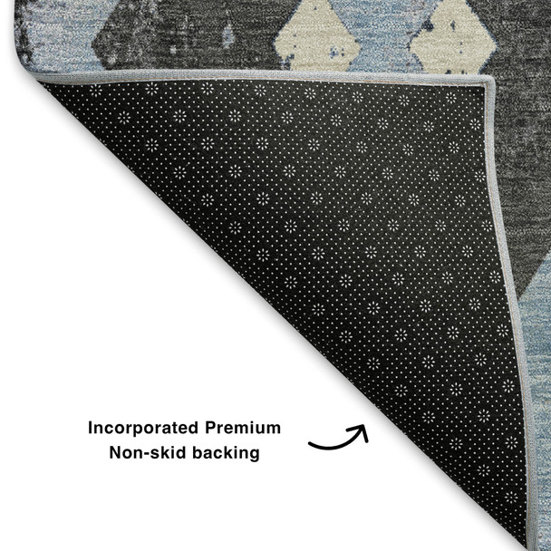 3' X 5' Blue Charcoal And Ivory Southwestern Washable Area Rug With UV Protection