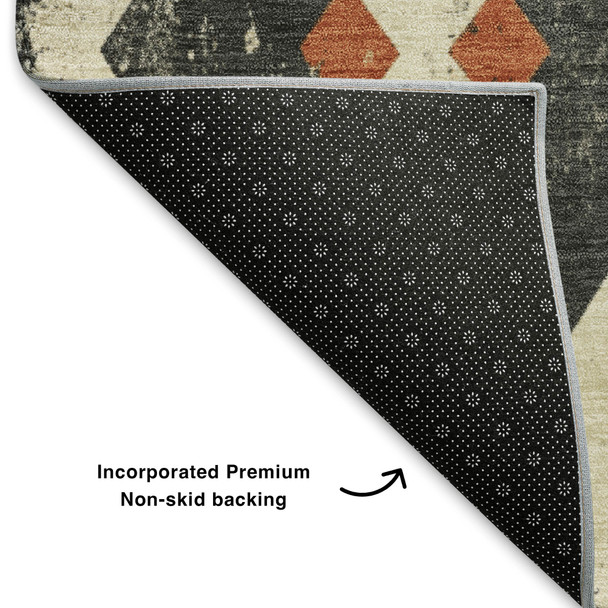 9' X 12' Ivory Orange And Charcoal Southwestern Washable Area Rug With UV Protection