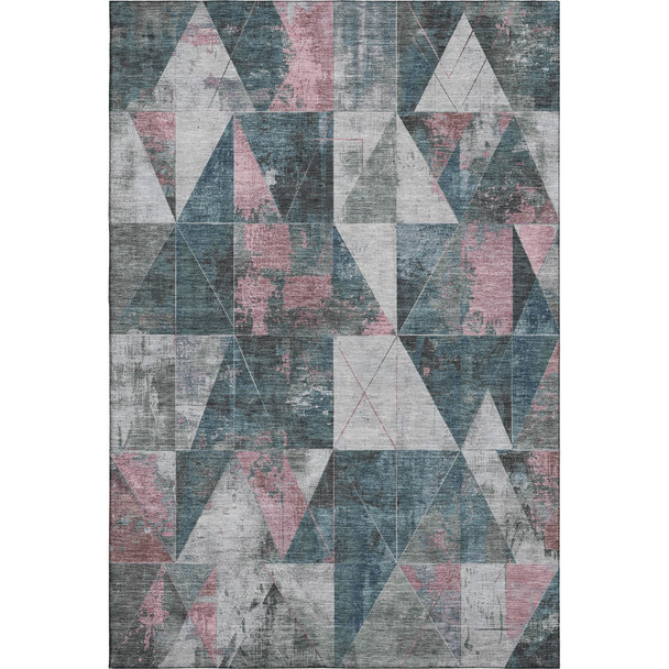 5' X 8' Pale Aqua And Coral Geometric Washable Area Rug With UV Protection