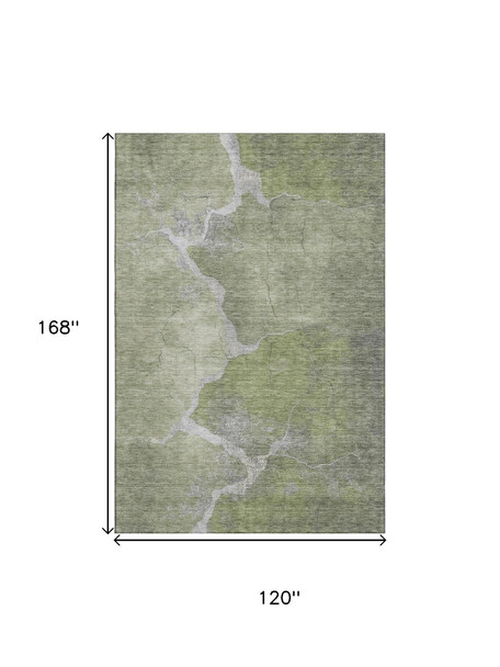 10' X 14' Green And Gray Abstract Washable Area Rug With UV Protection