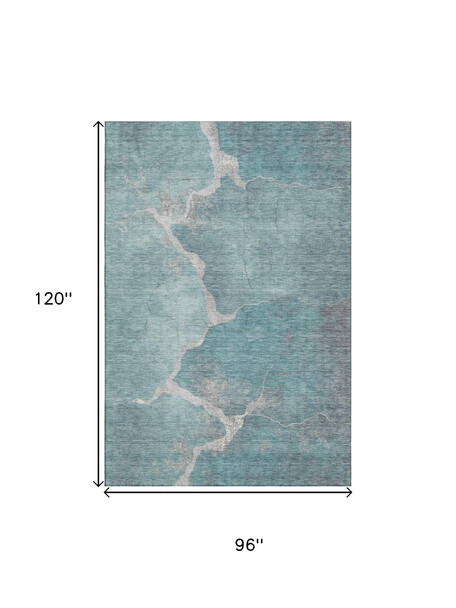 8' X 10' Teal And Beige Abstract Washable Area Rug With UV Protection
