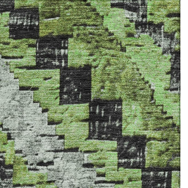 9' X 12' Artichoke Green Charcoal And Gray Diamond Washable Area Rug With UV Protection