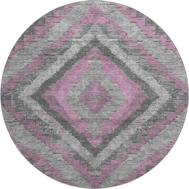 8' Blush Charcoal And Gray Diamond Washable Round Rug With UV Protection