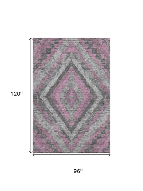 8' X 10' Blush Charcoal And Gray Diamond Washable Area Rug With UV Protection