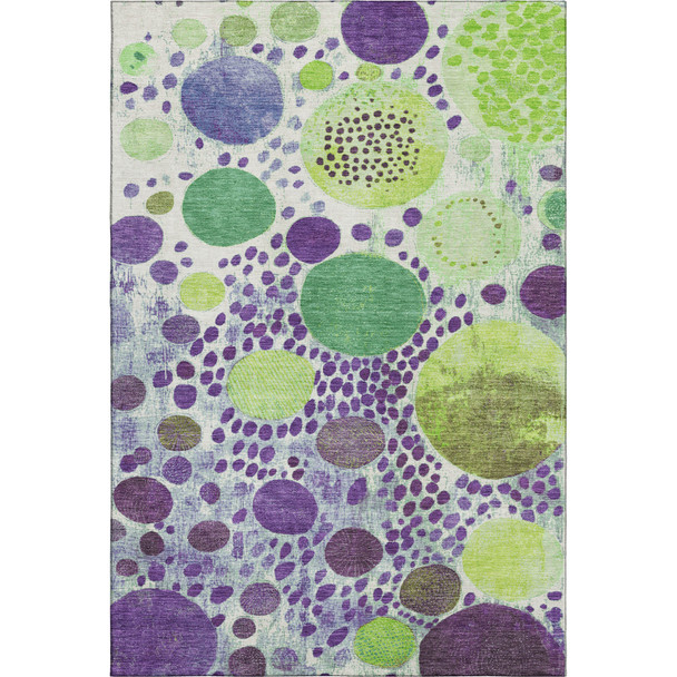 9' X 12' Purple Green And Ivory Geometric Washable Area Rug With UV Protection