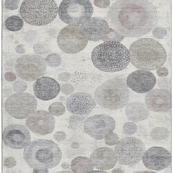 3' X 5' Ivory Gray And Silver Geometric Washable Area Rug With UV Protection