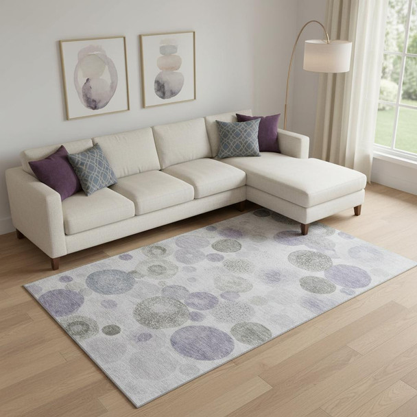 10' X 14' Lavender Gray And Silver Geometric Washable Area Rug With UV Protection