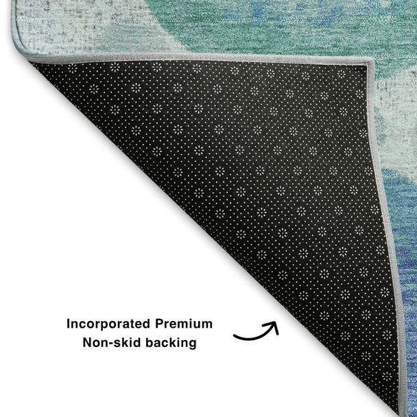 3' X 5' Teal Brown And Blue Geometric Washable Area Rug With UV Protection