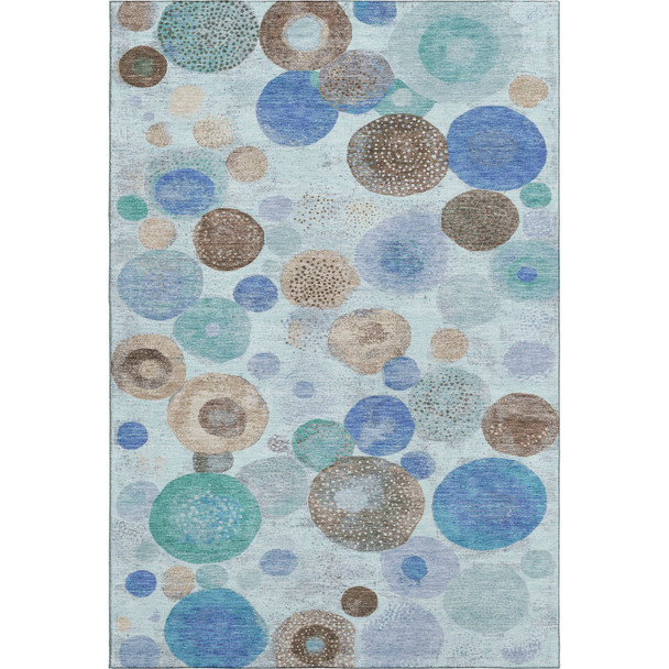 10' X 14' Teal Brown And Blue Geometric Washable Area Rug With UV Protection