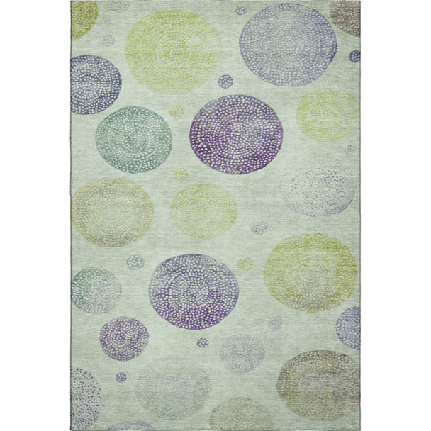 5' X 8' Artichoke Green And Purple Geometric Washable Area Rug With UV Protection