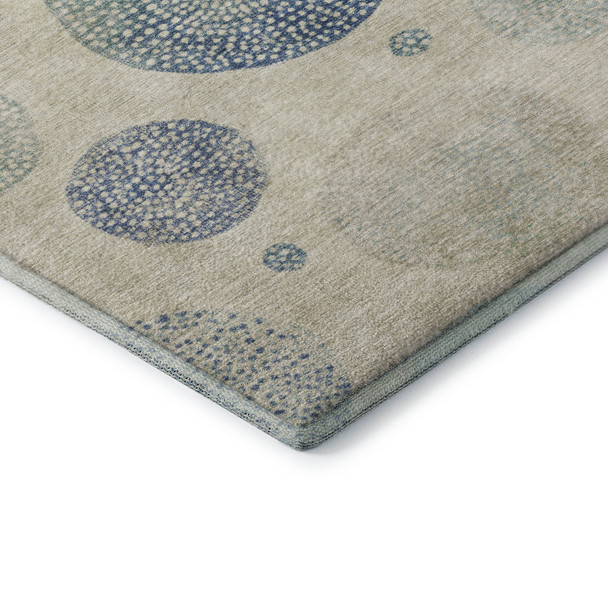 9' X 12' Ivory Blue And Peach Geometric Washable Area Rug With UV Protection