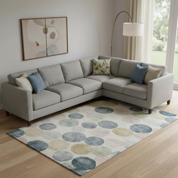 10' X 14' Beige Blue And Wheat Geometric Washable Area Rug With UV Protection
