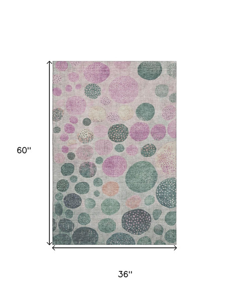 3' X 5' Green Mauve And Beige Geometric Washable Area Rug With UV Protection
