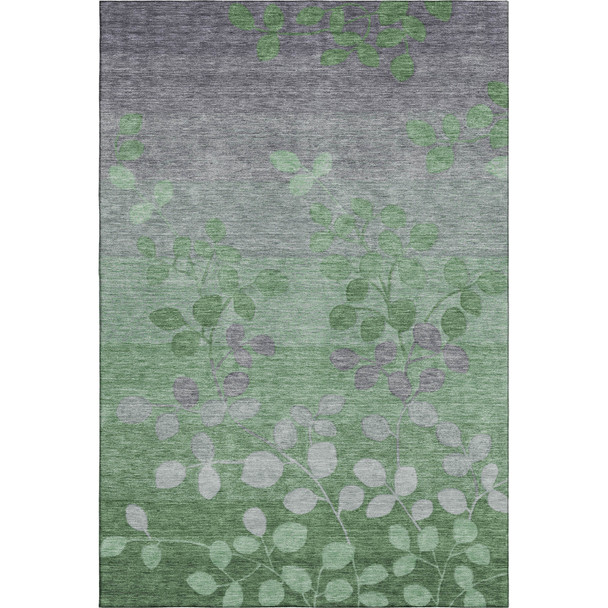 10' X 14' Green And Gray Floral Washable Area Rug With UV Protection