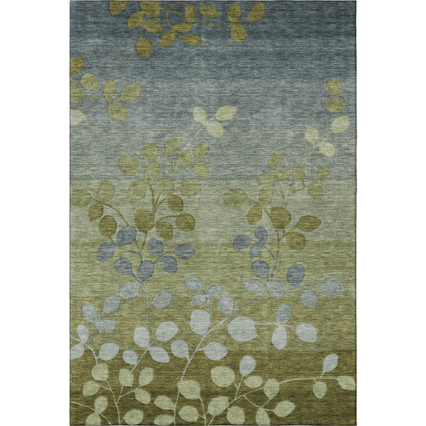 3' X 5' Olive Green And Gray Floral Washable Area Rug With UV Protection