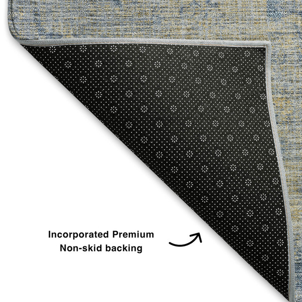 8' X 10' Navy Blue And Beige Abstract Washable Area Rug With UV Protection