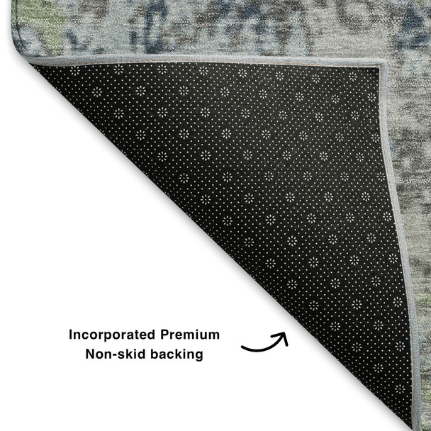9' X 12' Fern Green Gray And Ivory Abstract Washable Area Rug With UV Protection