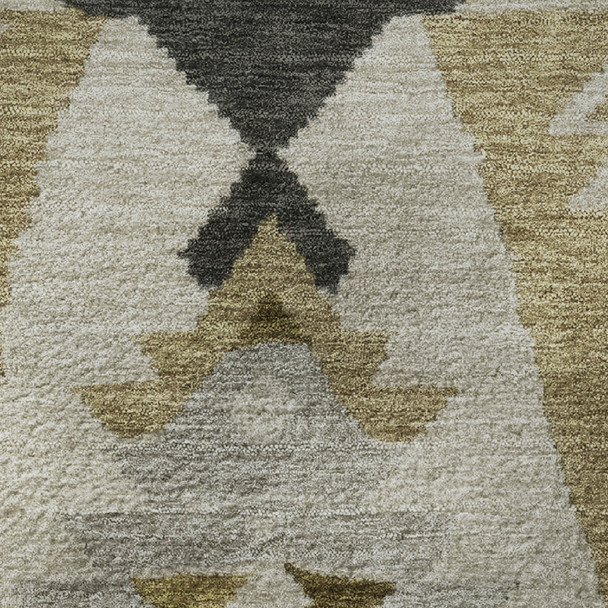 8' Chocolate Beige And Charcoal Tribal Washable Round Rug With UV Protection