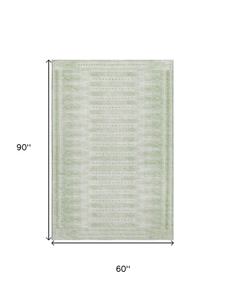 5' X 8' Sage And Fern Green Geometric Washable Area Rug With UV Protection