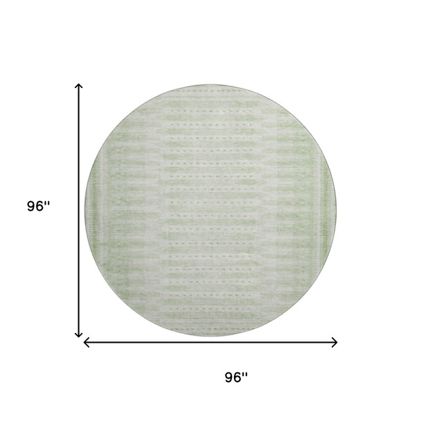 8' Sage And Fern Green Geometric Washable Round Rug With UV Protection