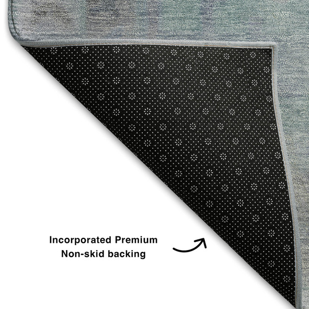 5' X 8' Gray And Teal Medallion Washable Area Rug With UV Protection