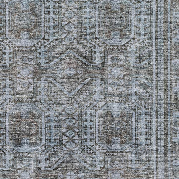 10' X 14' Chocolate And Blue Geometric Washable Area Rug With UV Protection