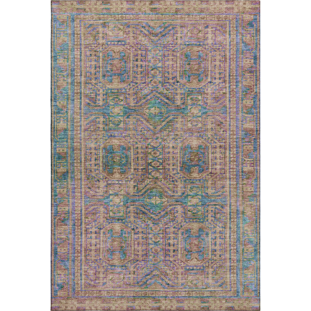 8' X 10' Orange And Teal Geometric Washable Area Rug With UV Protection