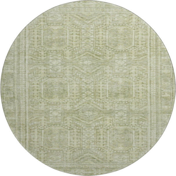 8' Sage And Fern Green Geometric Washable Round Rug With UV Protection