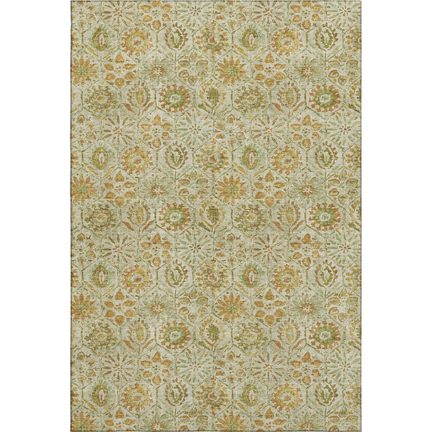 5' X 8' Beige And Gold Floral Washable Area Rug With UV Protection