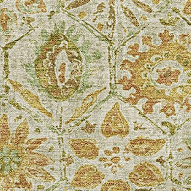 9' X 12' Beige And Gold Floral Washable Area Rug With UV Protection