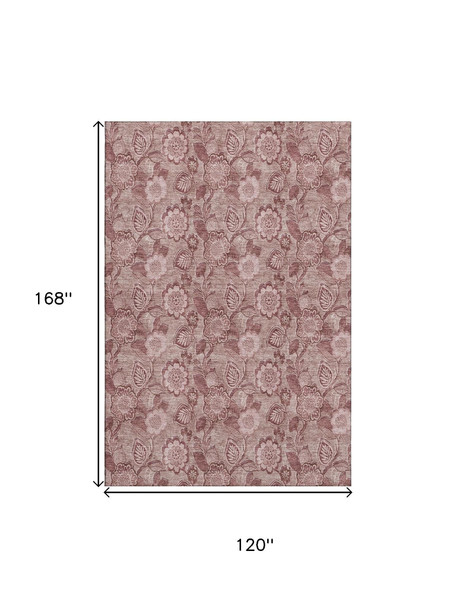 10' X 14' Blush And Pink Floral Washable Area Rug With UV Protection