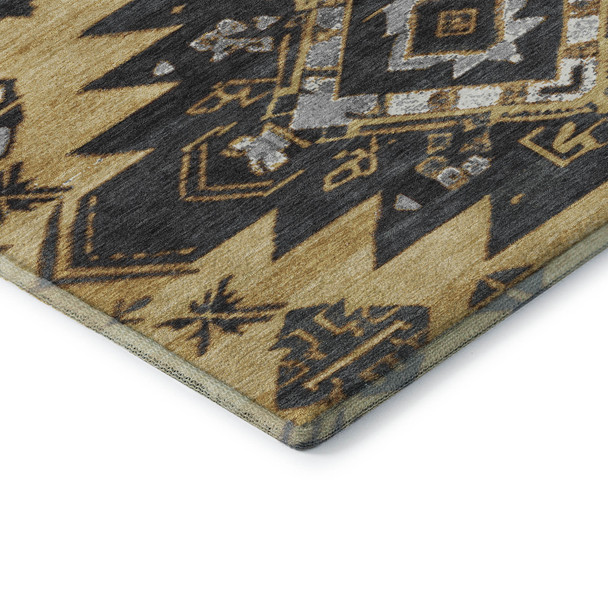 9' X 12' Gold Charcoal And Gray Tribal Washable Area Rug With UV Protection