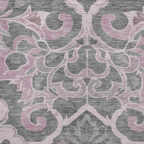 8' X 10' Pink Ivory And Gray Floral Medallion Washable Area Rug With UV Protection