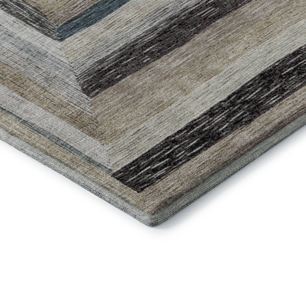10' X 14' Beige Ivory And Charcoal Geometric Washable Area Rug With UV Protection