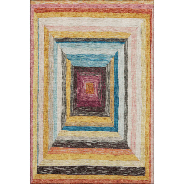 5' X 8' Amber Pink And Teal Geometric Washable Area Rug With UV Protection