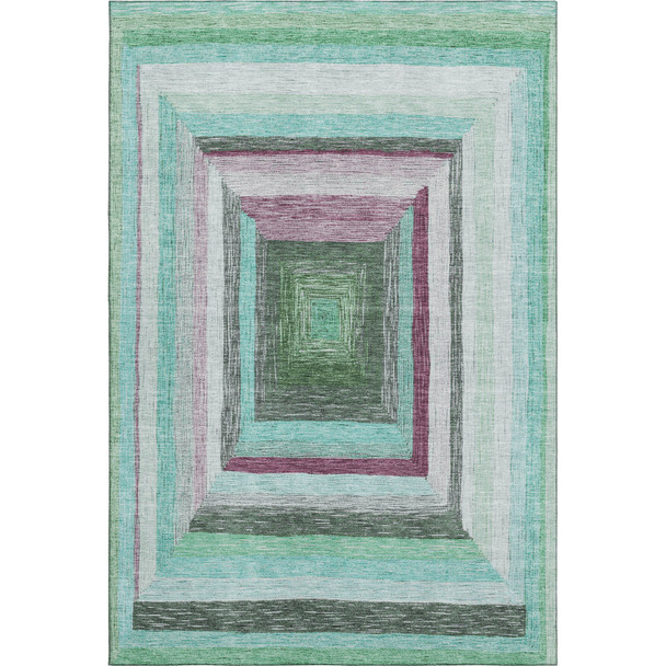 8' X 10' Teal Mauve And Ivory Geometric Washable Area Rug With UV Protection