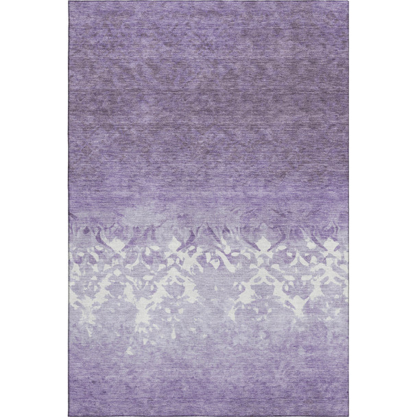 3' X 5' Purple And Ivory Damask Washable Area Rug With UV Protection