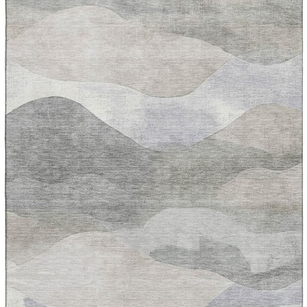 5' X 8' Beige Gray And Ivory Abstract Washable Area Rug With UV Protection