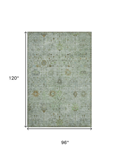 8' X 10' Artichoke Green Copper And Gray Oriental Washable Area Rug With UV Protection