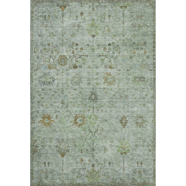 9' X 12' Artichoke Green Copper And Gray Oriental Washable Area Rug With UV Protection