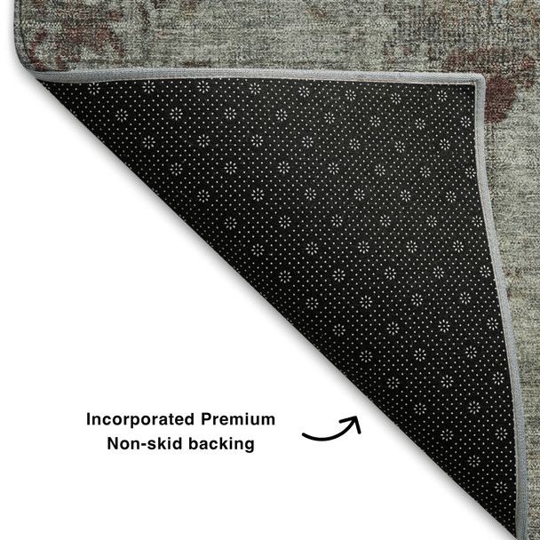 3' X 5' Gray Copper And Silver Oriental Washable Area Rug With UV Protection