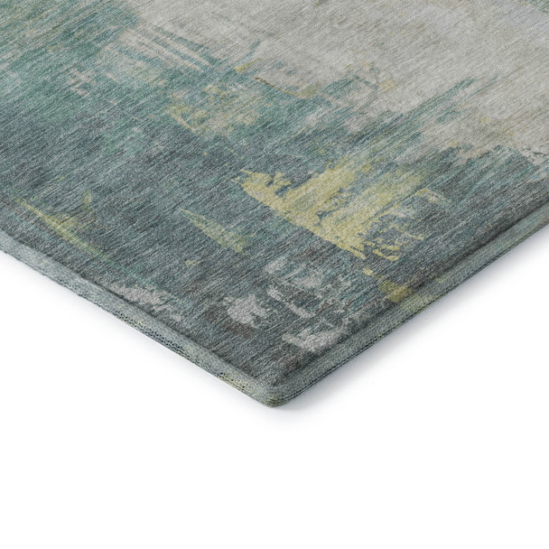 9' X 12' Pale Aqua Ivory And Teal Abstract Washable Area Rug With UV Protection