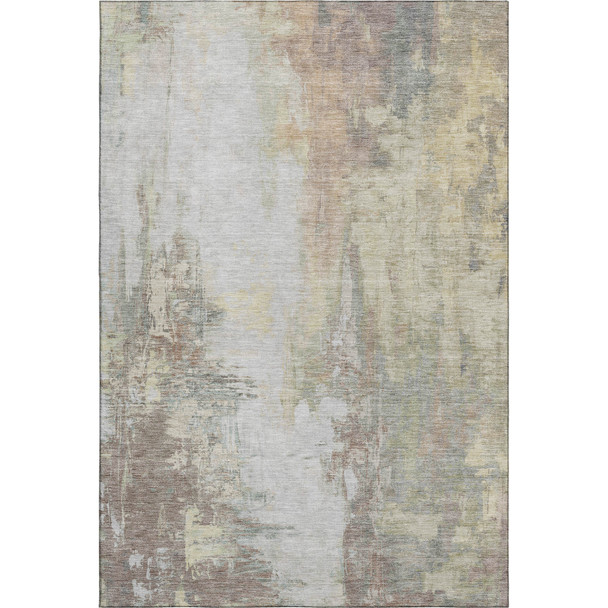 3' X 5' Tan Beige And Gray Abstract Washable Area Rug With UV Protection