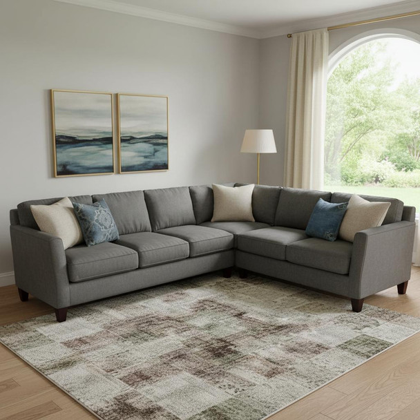9' X 12' Tan Beige And Gray Abstract Washable Area Rug With UV Protection